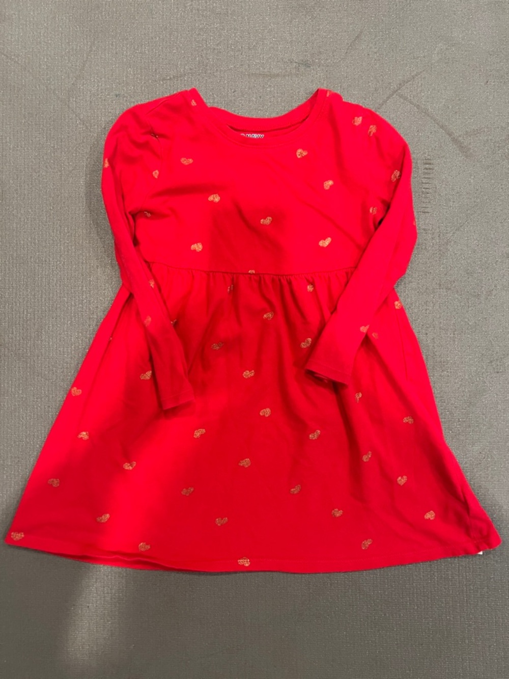 Old Navy Bright Red Long-Sleeve Dress with Gold Heart Print